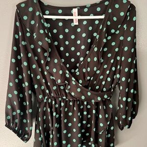 Red Lolly V-Neck Polka Dot Peplum Top in Navy and Green